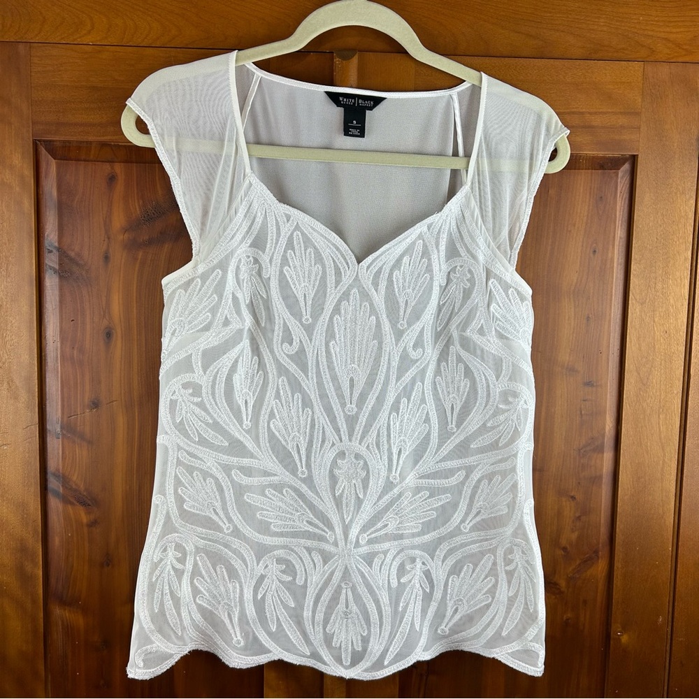 White House Black Market Sheer Mesh & Lace Fairy Top with Cap Sleeves Romantic